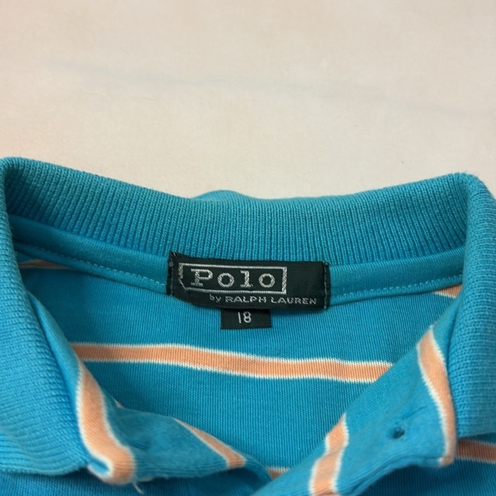 Vintage Ralph Lauren Teal and Peach Polo Shirt. Child’s 18. Y2K - Picture 4 of 11